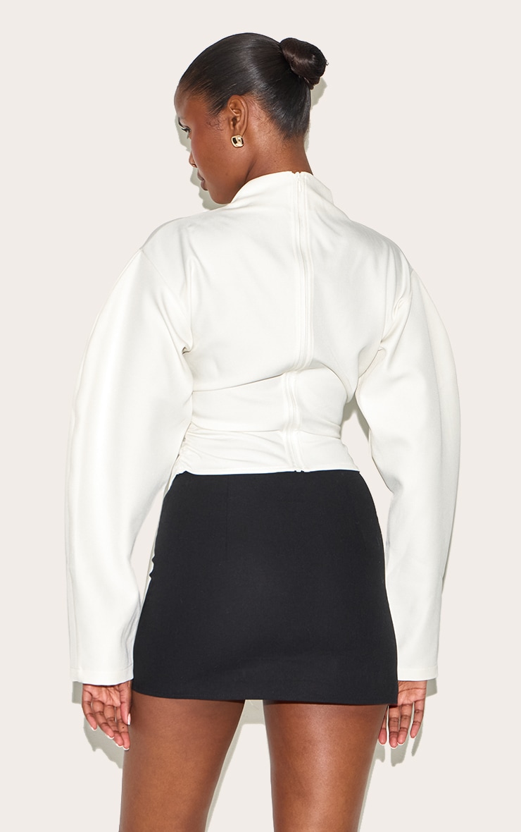 Cream Woven Highneck Fitted Top image 2