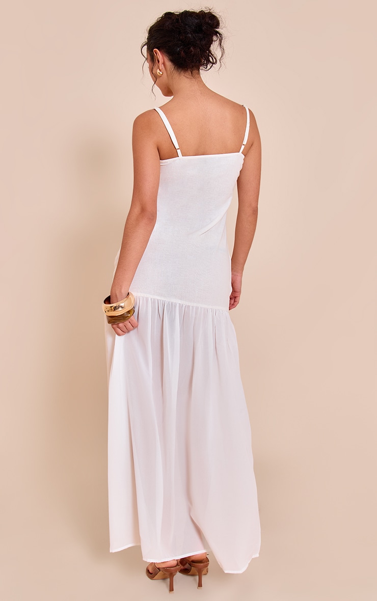White Linen Look Strappy Dropped Waist Maxi Dress image 2