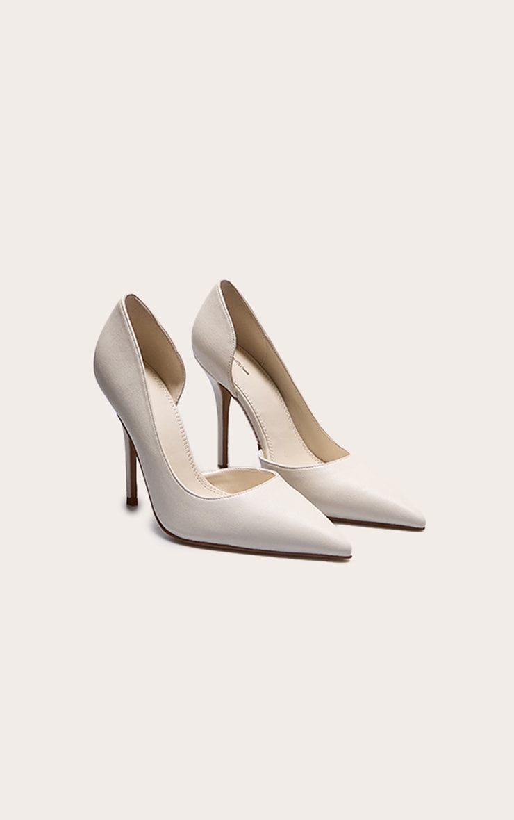 Cream Pu Point Toe Curve Cut Out High Heel Courts image 2