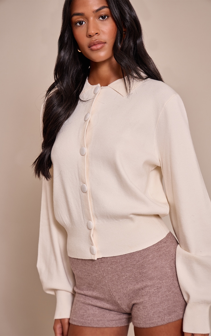 Tall Cream Compact Knit Covered Button Cardigan image 4