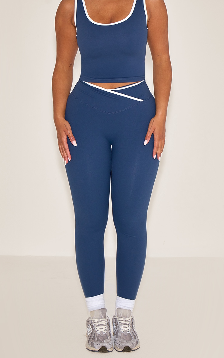SHAPE NAVY ACTIVE CONTRAST BINDING WRAP WAISTBAND LEGGINGS image 2