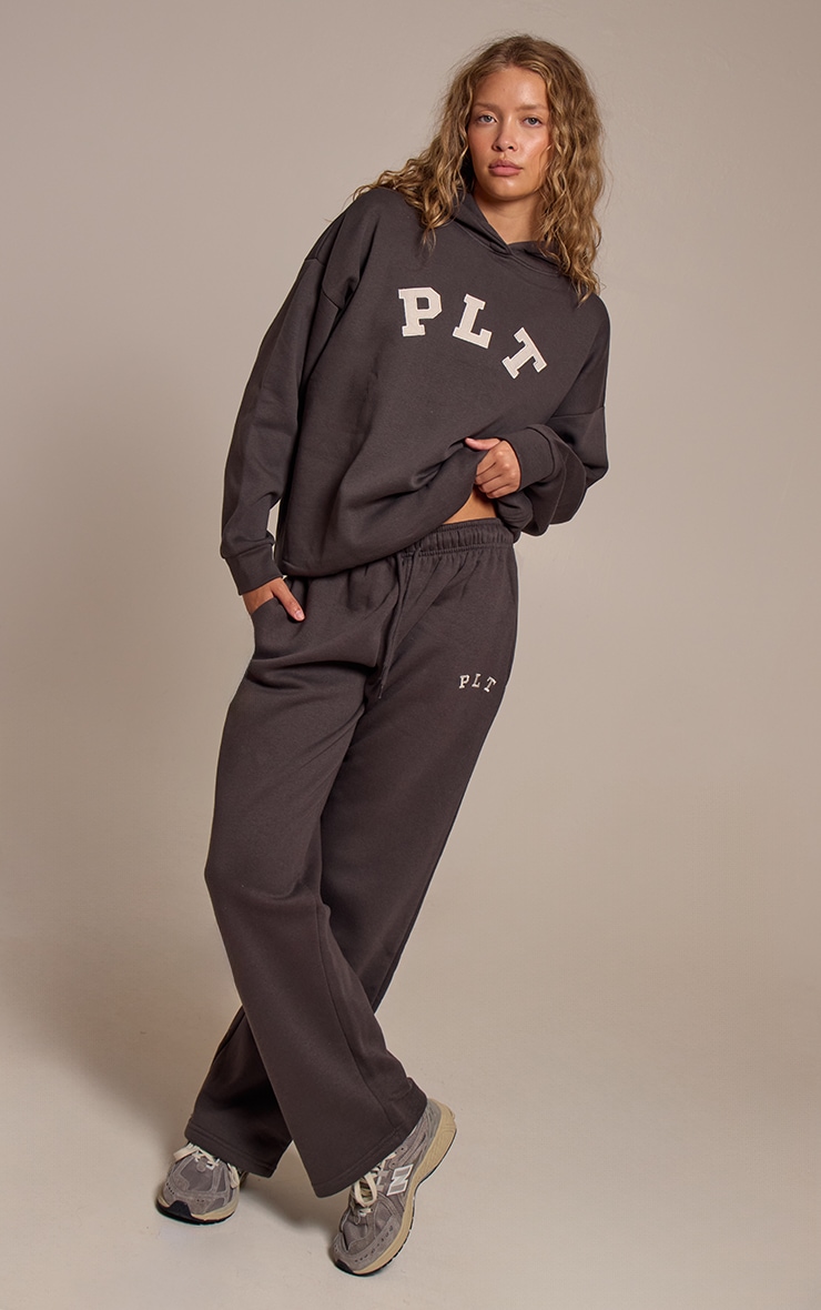 PRETTYLITTLETHING Charcoal Logo Oversized Hoodie image 3