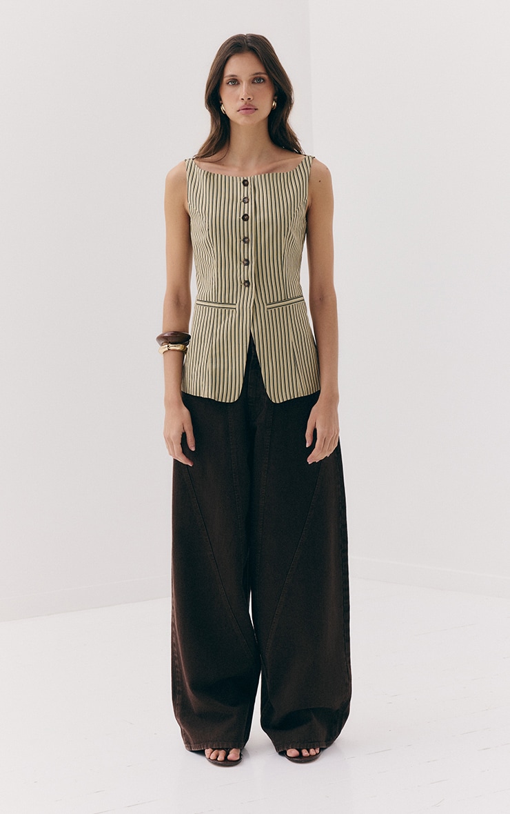Green Striped Linen Look Vest image 3