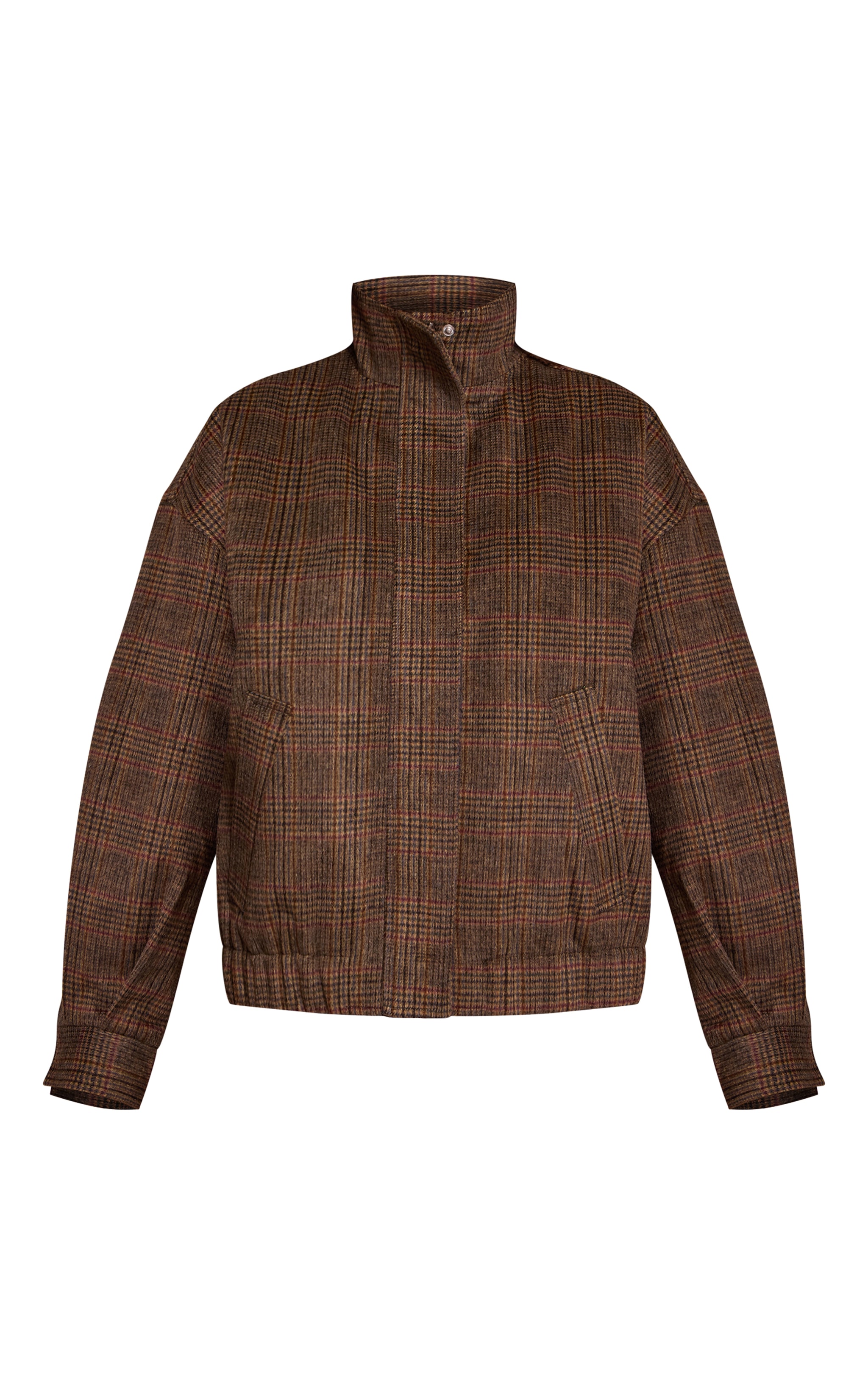 Veste bomber marron à carreaux et col entonnoir image 5