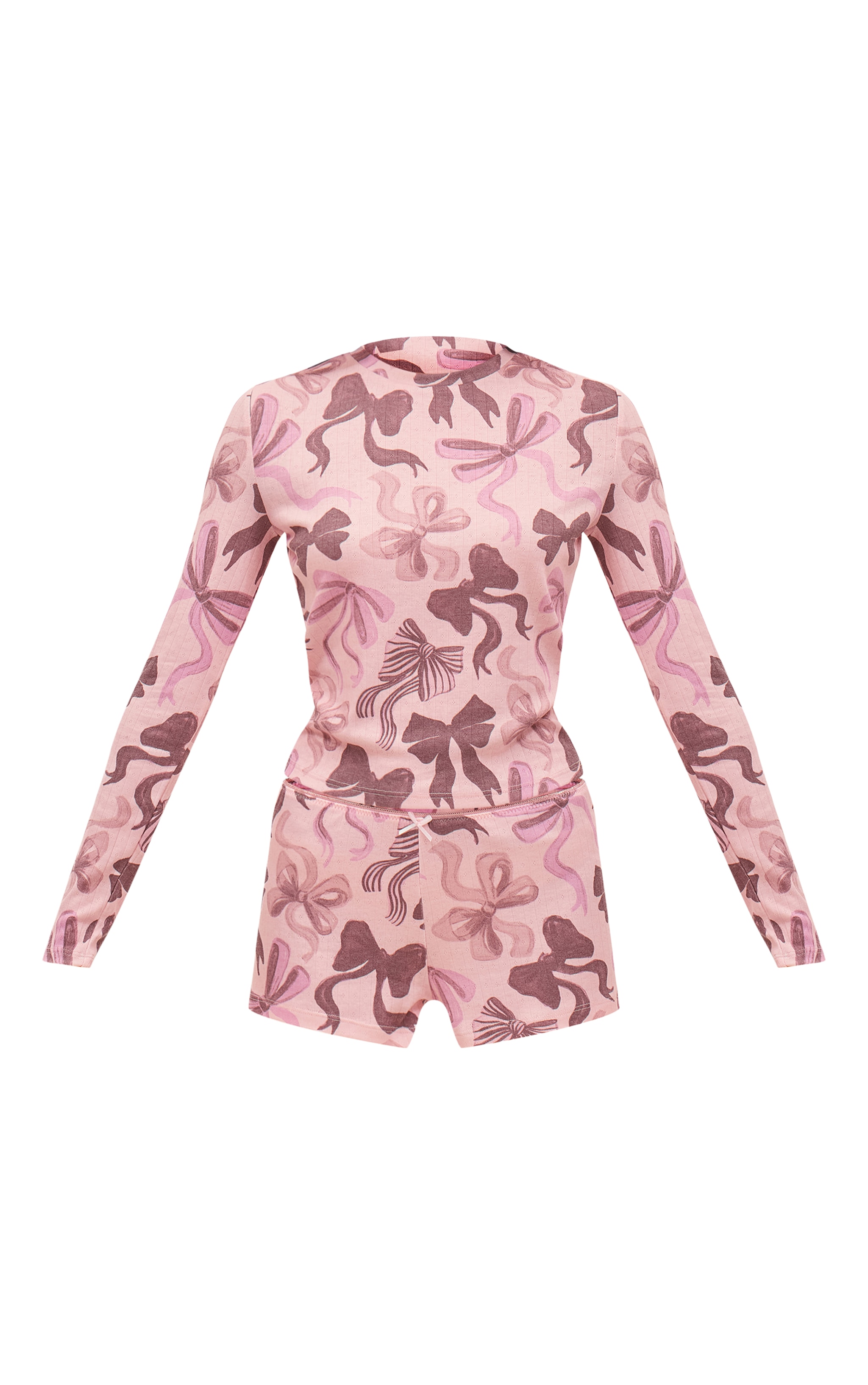 Pink Christmas Bow Printed Pointelle Long Sleeve Top and Shorts PJ Set image 5