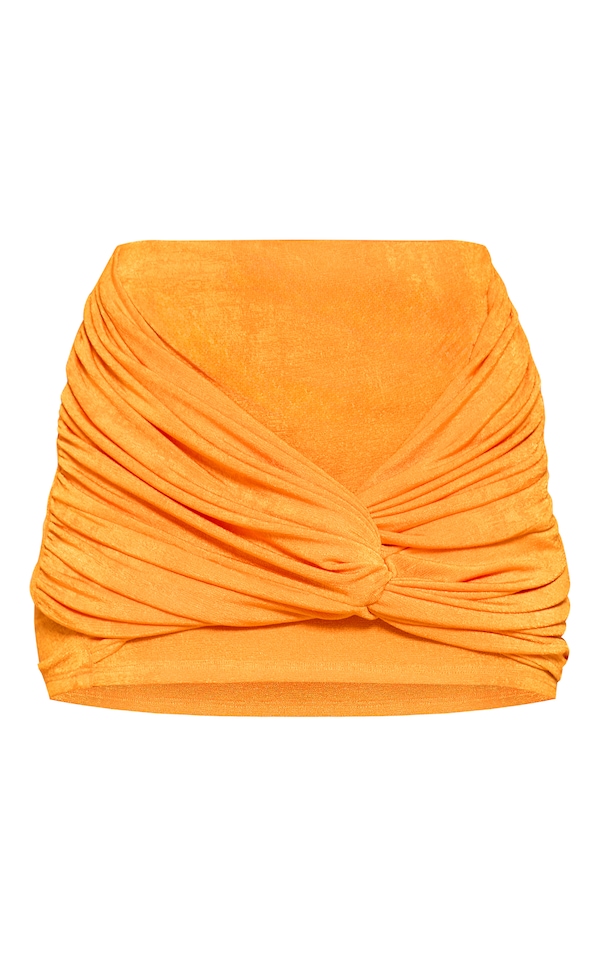  Orange Acetate Slinky Twist Front Micro Mini Skirt