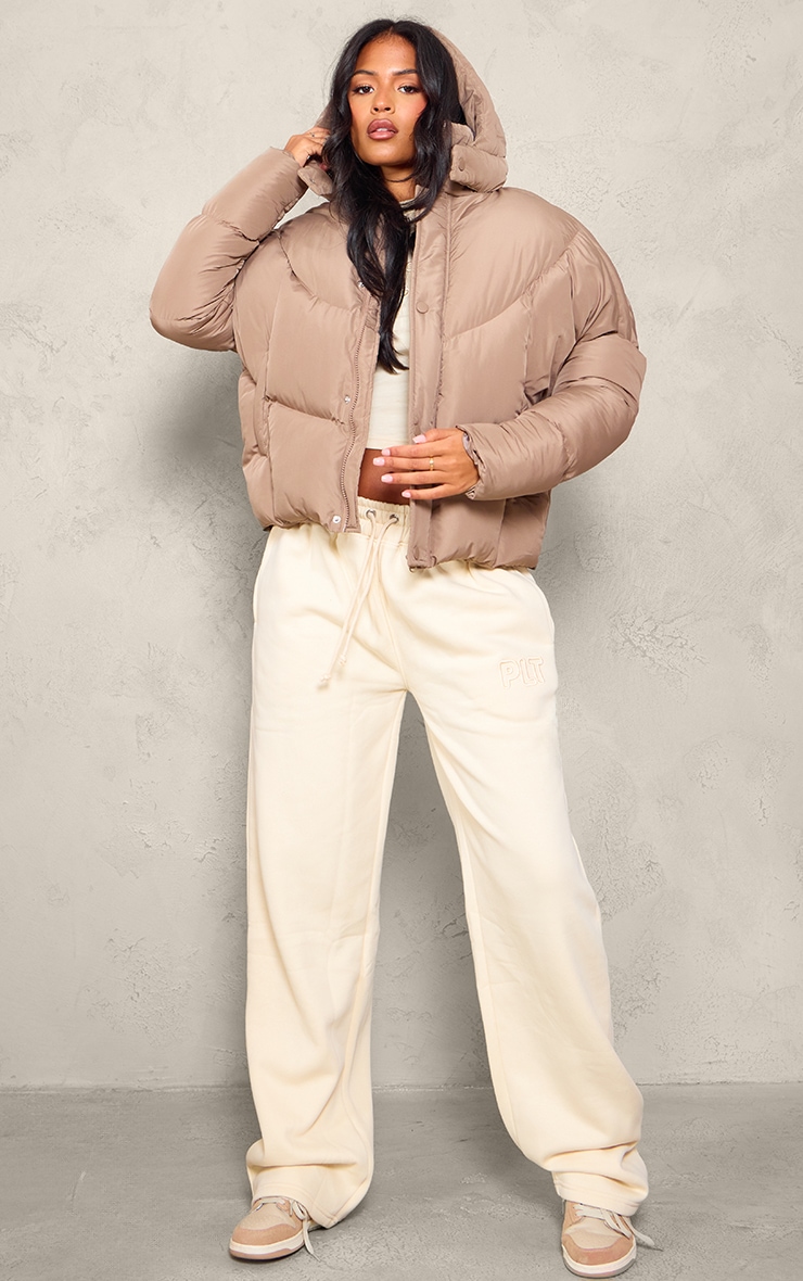 Tall Taupe Oversized Curved Panel Wadded Puffer Jacket image 3