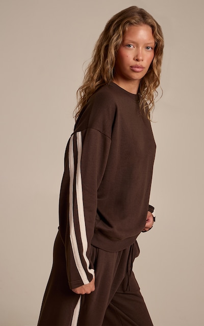 Espresso Contrast Striped Oversized Sweatshirt