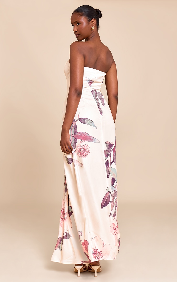 Stone Floral Bandeau Corset Drape Detail Maxi Dress image 2