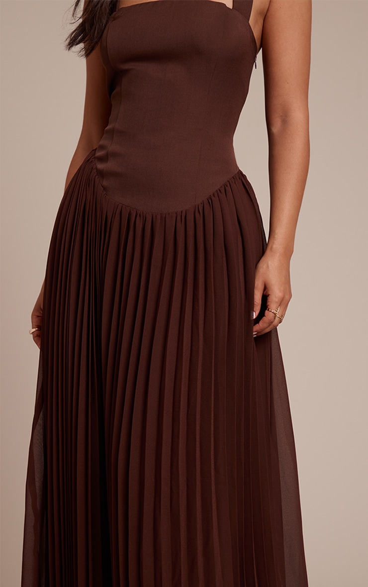 Petite Robe longue chocolat plissée à dos nu image 4