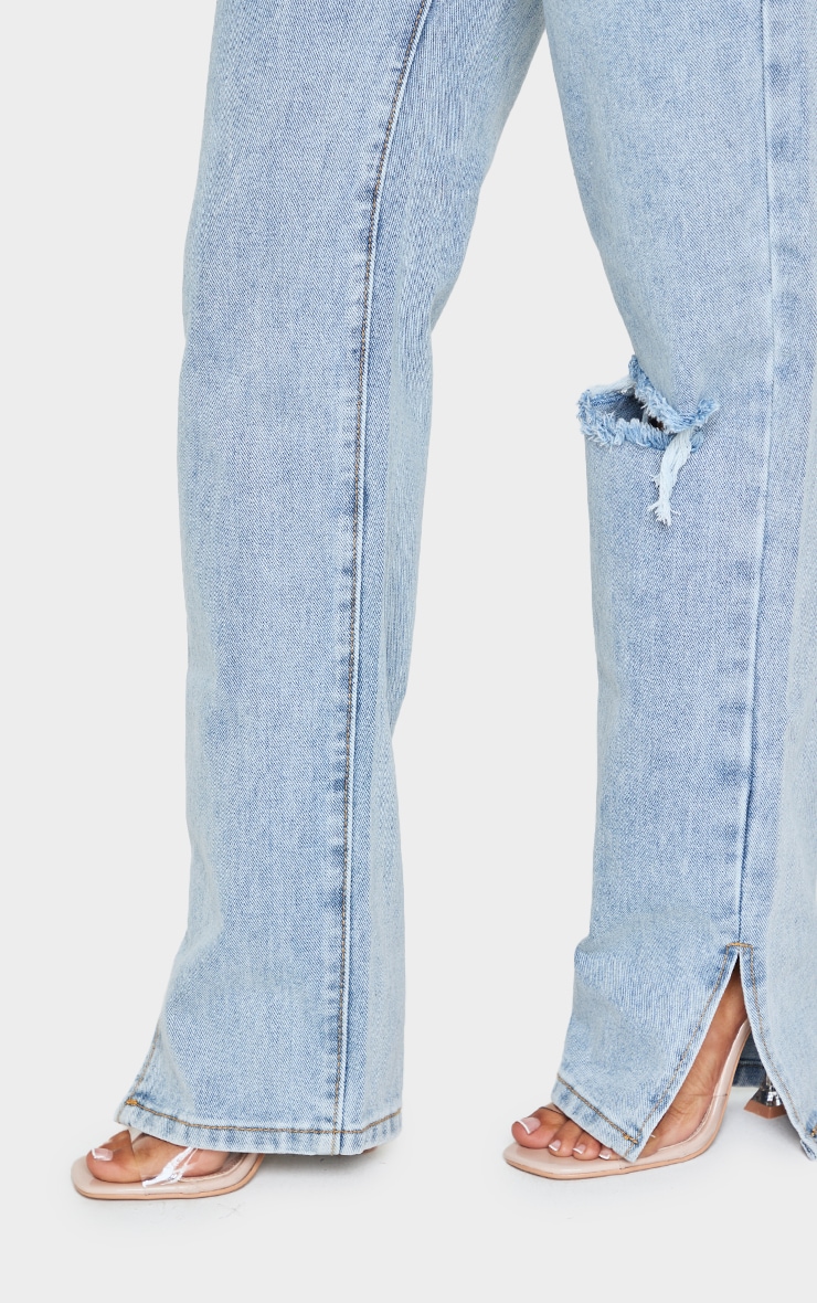 Petite Bleach Wash Ripped Split Hem Jeans image 4