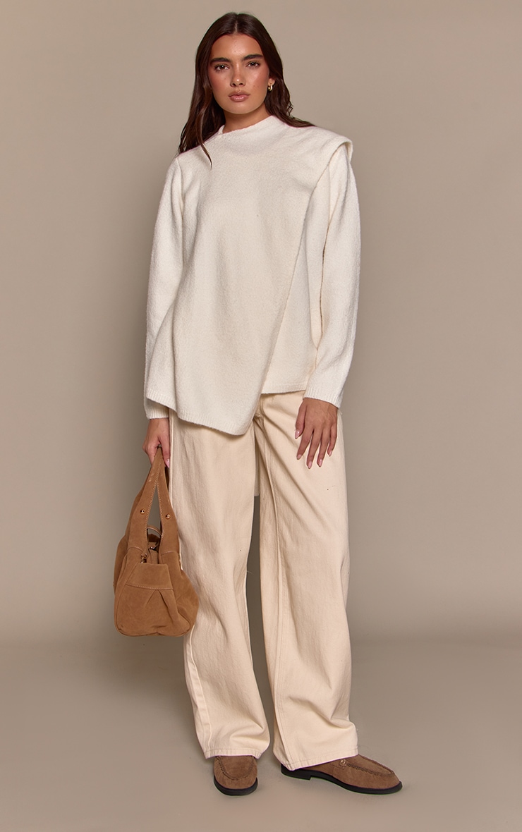 Cream Scarf Wrap Detail Oversized Knitted Sweater  image 3