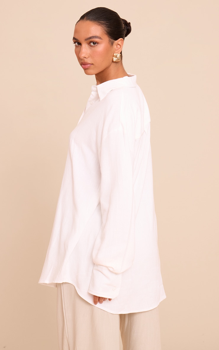 White Linen Look Boxy Oversized Shirt image 2