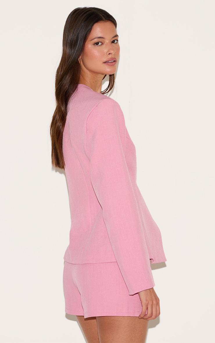 Candy Pink Tailored Cinched Waist Asymmetric Blazer image 2