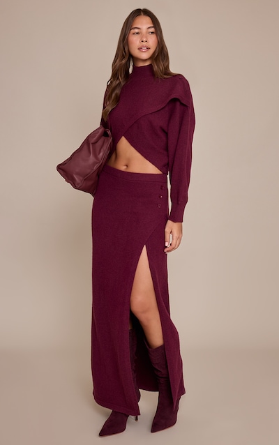 Burgundy Wrap Knit Maxi Skirt