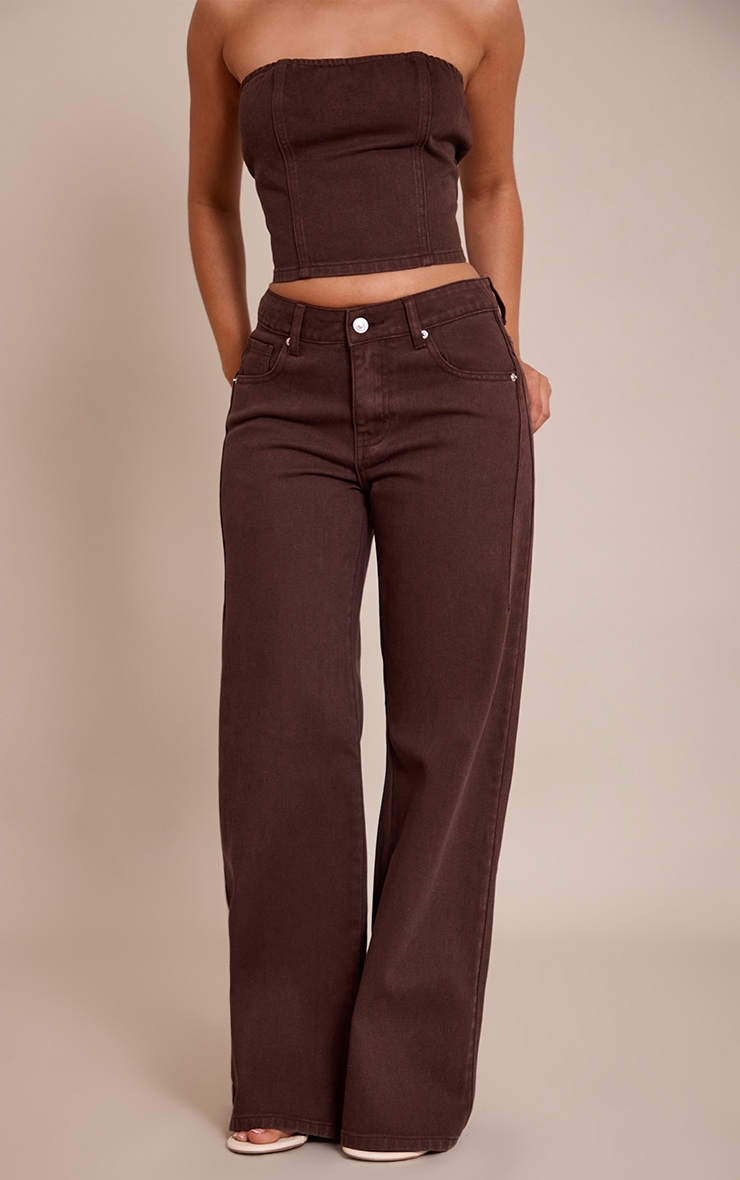 Petite Chocolate Wide Leg Side Seam Detail Jeans image 2