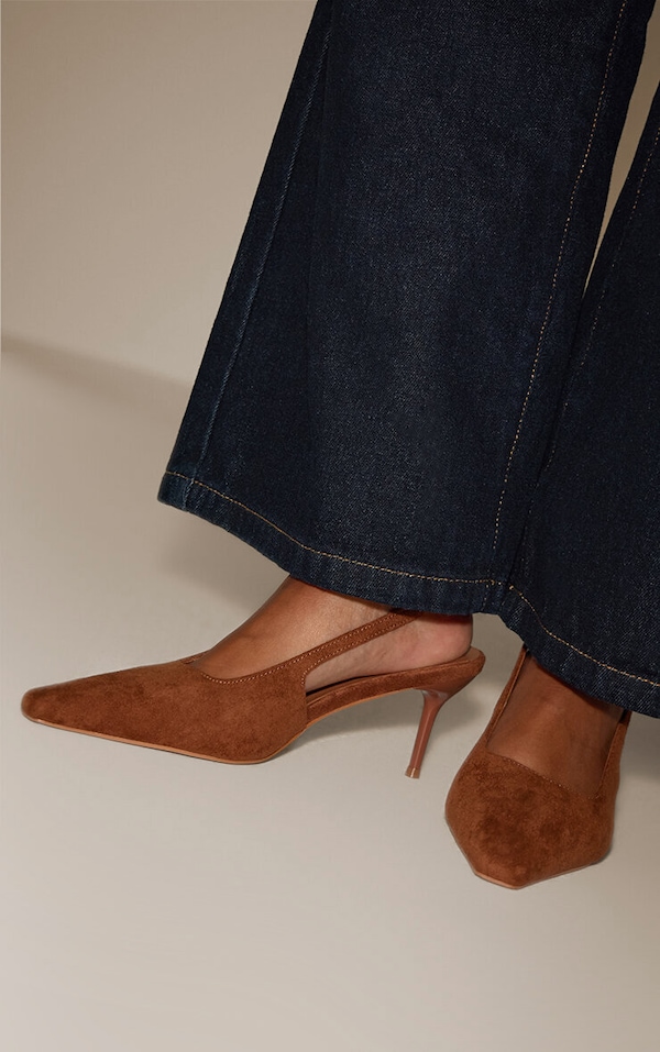 Tan Faux Suede Chiselled Toe Sling Back Court Shoe