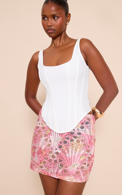 White Boned Dip Hem Longline Corset