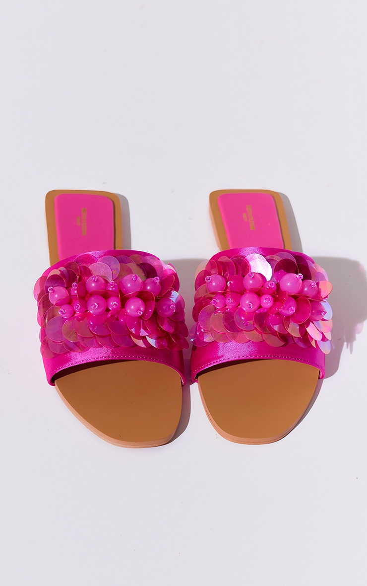 Wide Fit Pink Pu Round Toe Sequin Strap Mule Sandals image 3