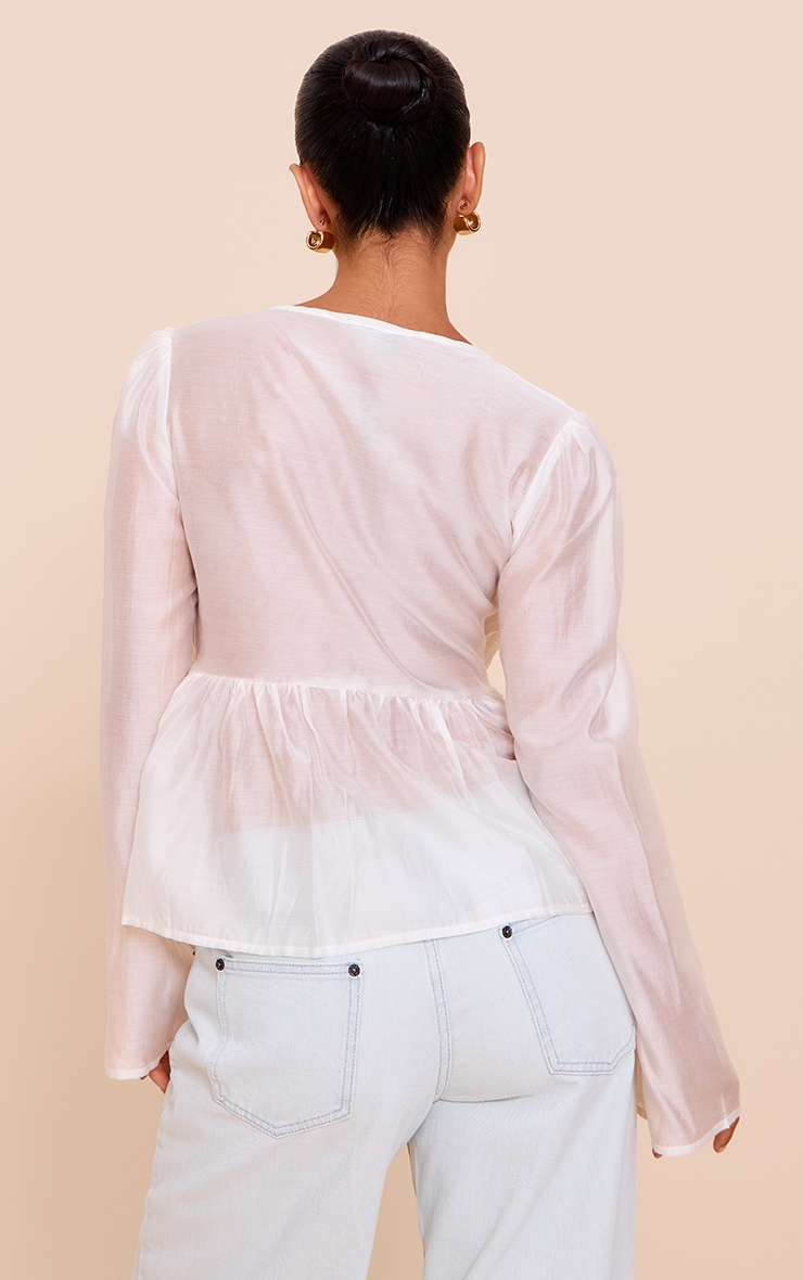 Cream Chiffon Tie Front Ruched Blouse image 2