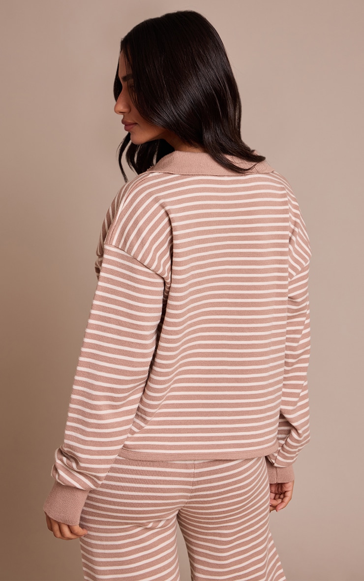Petite Beige Striped Collar Knitted Jumper  image 2