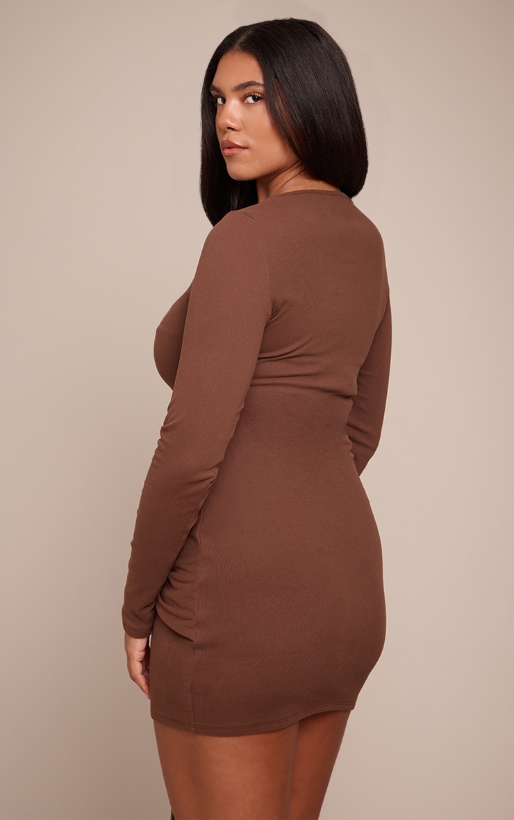 Shape Chocolate Long Sleeve Waist Trim Detail Mini Dress image 2