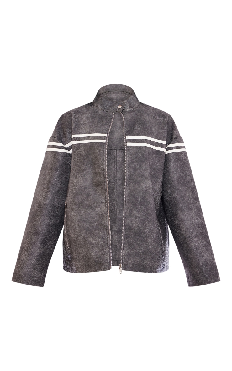 Petite Grey Faux Leather Biker Jacket image 2