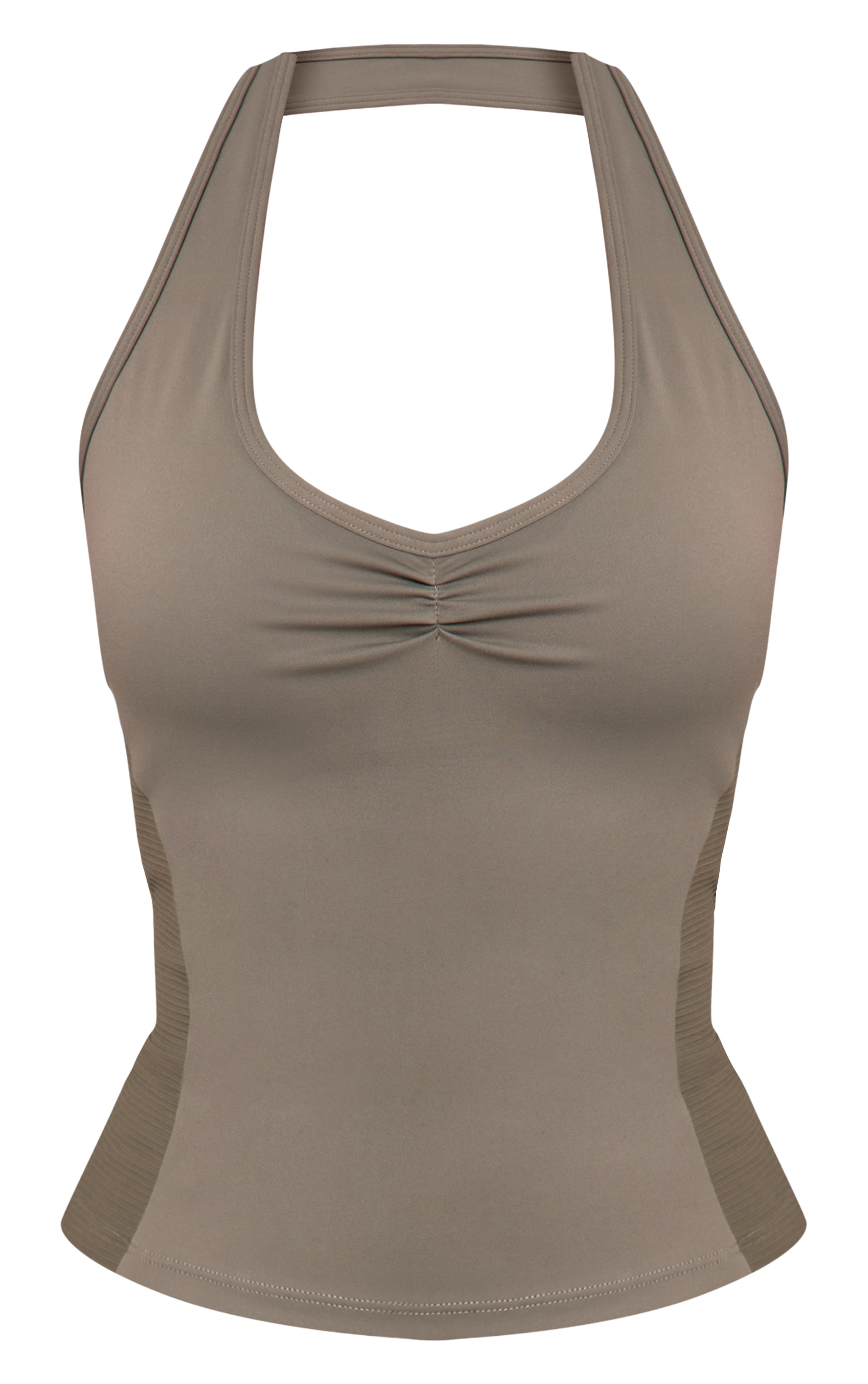 Petite Olive Sculpt Rib Panel Halterneck Gym Top image 5