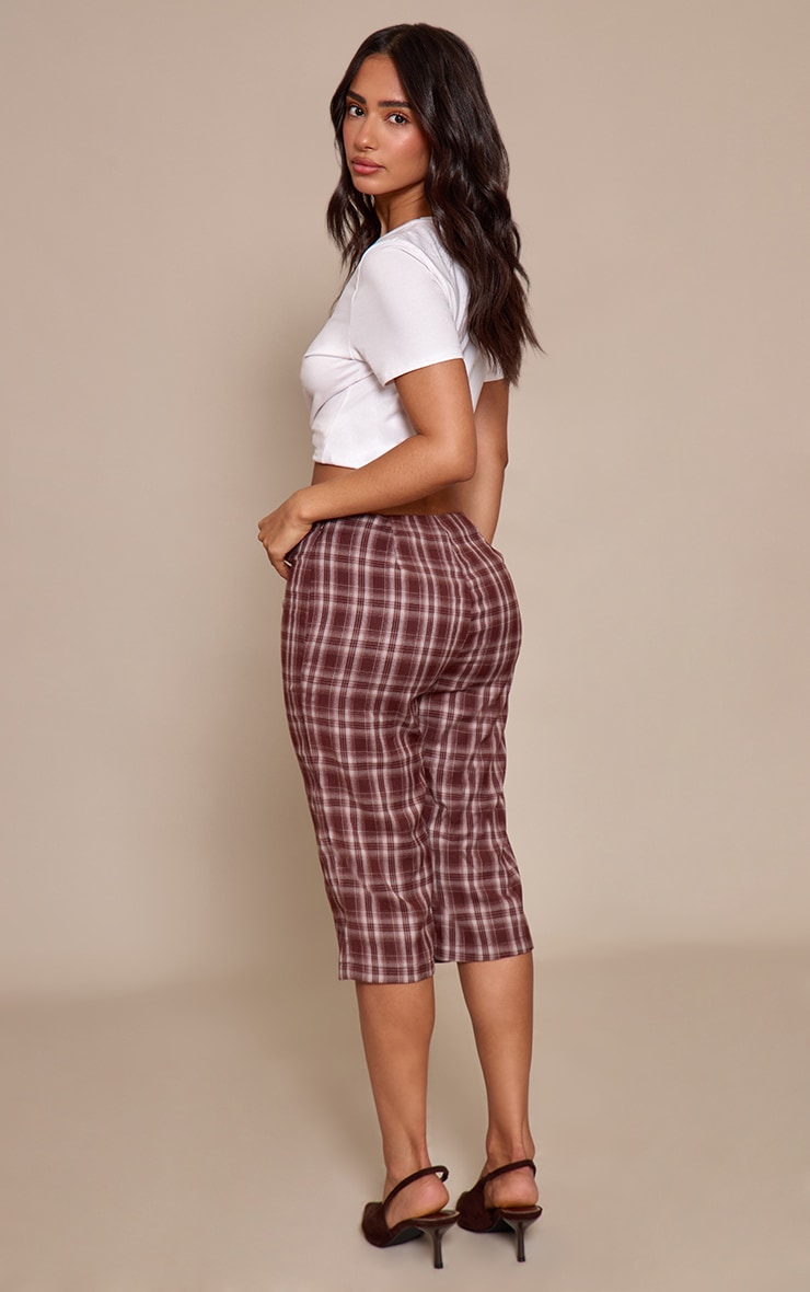 Petite Brown Check Woven Capris image 3
