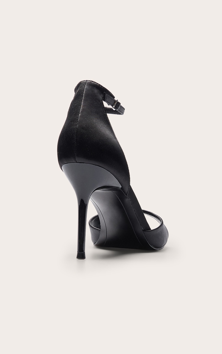 Black Satin Square Toe Barely There Heeled Sandals image 4