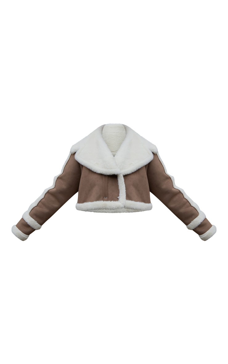 Plus Mocha Faux Suede Crop Faux Fur Lined Aviator image 5