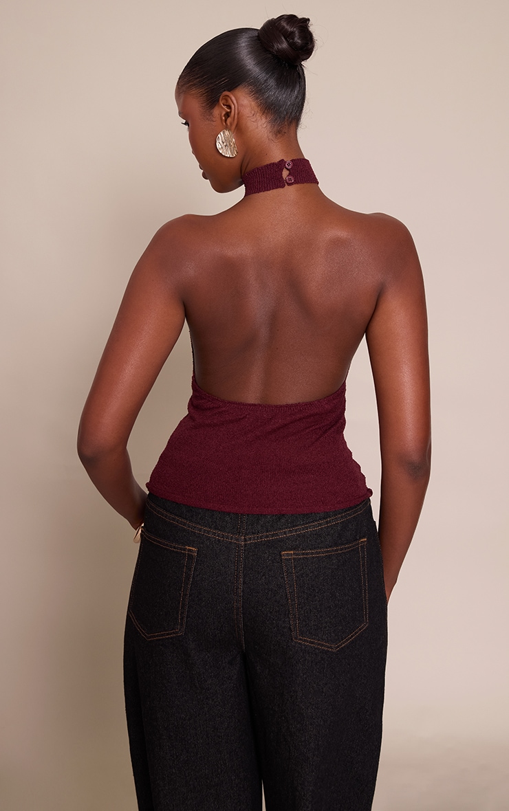 Burgundy High Neck Cuff Detail Knitted Top image 2