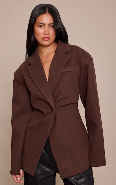 Chocolate Wool Look Cinched Blazer