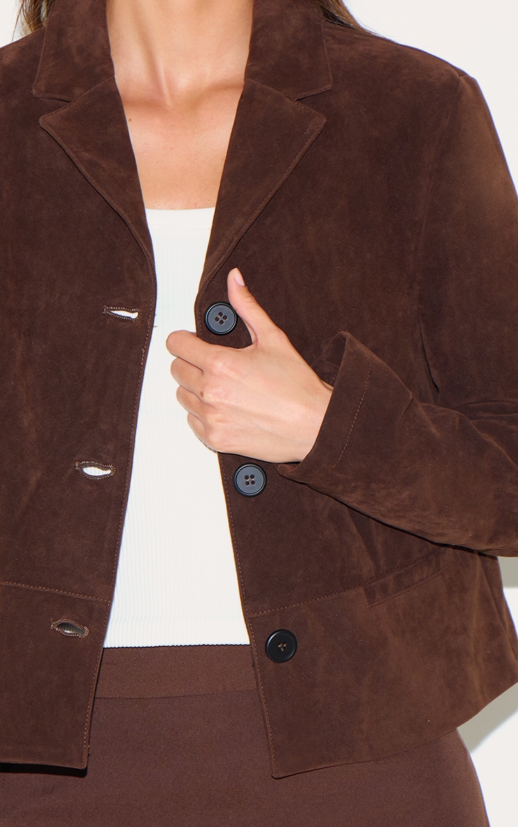 Brown Faux Suede Cropped Blazer image 4