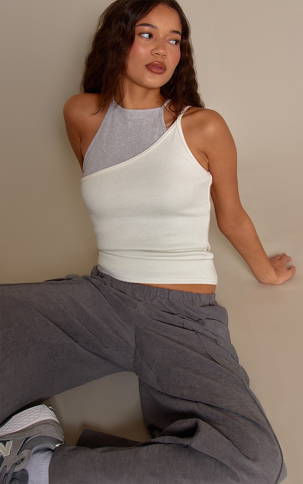 White Knitted Contrast Layering Strappy Top