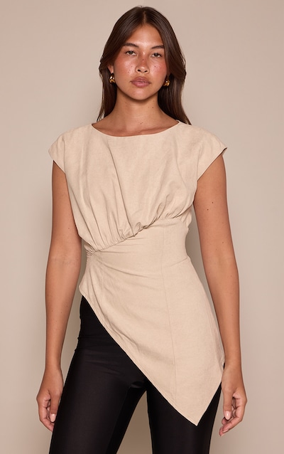 Top en peau de pêche sable sans manches à détail froncé devant
