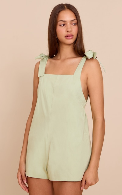 Sage Woven Tie Shoulder Detail Playsuit