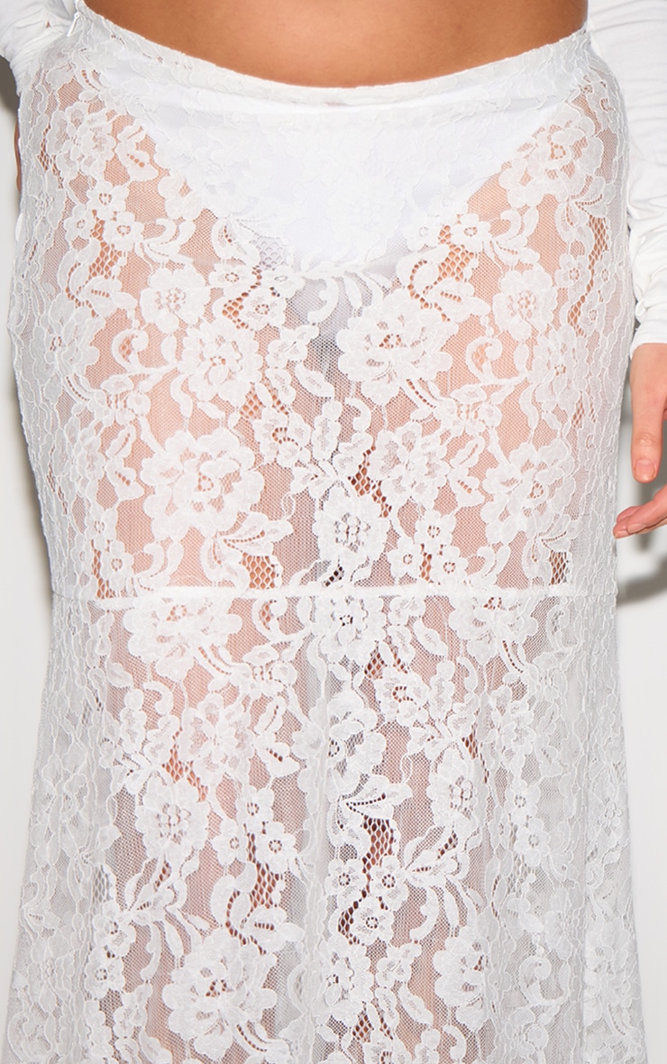 Plus Jupe longue en dentelle blanche fleurie transparente image 4