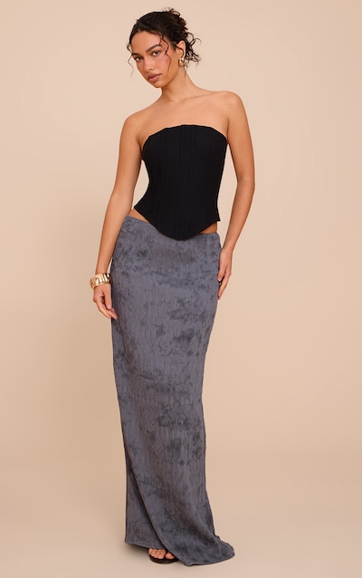 Charcoal Textured Printed Maxi Skirt