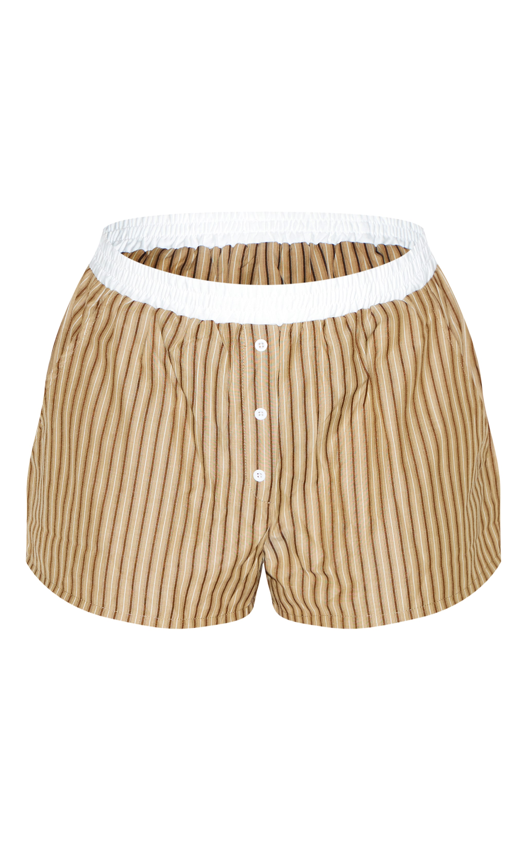 Plus Chocolate Pinstripe Cotton Poplin Contrast Waistband Short image 1
