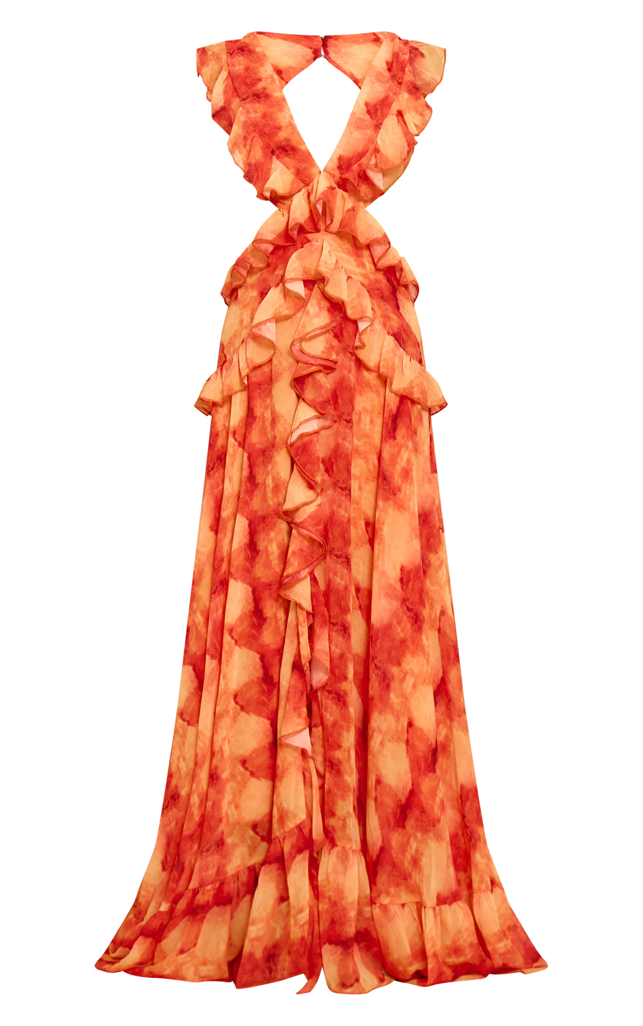 Petite Orange Printed Frill Maxi Dress image 5
