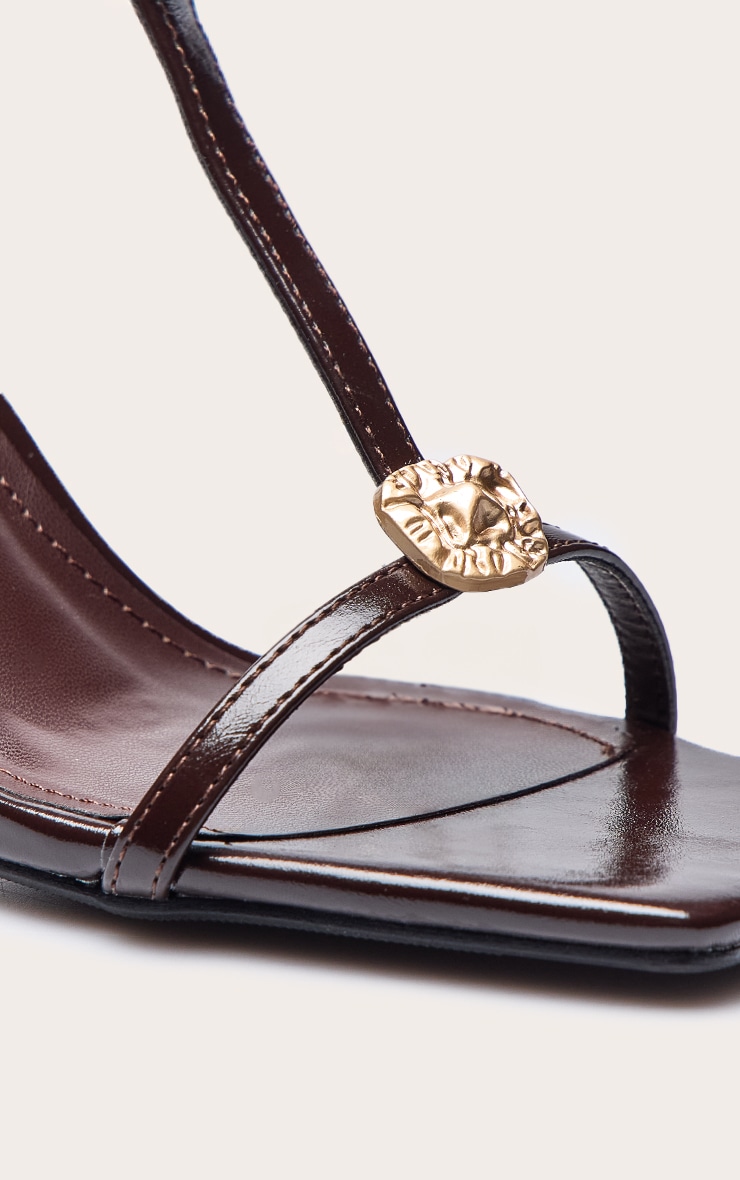 Plum Pu Square Toe Trim Detail Ankle Strap Mid Heeled Sandals image 5