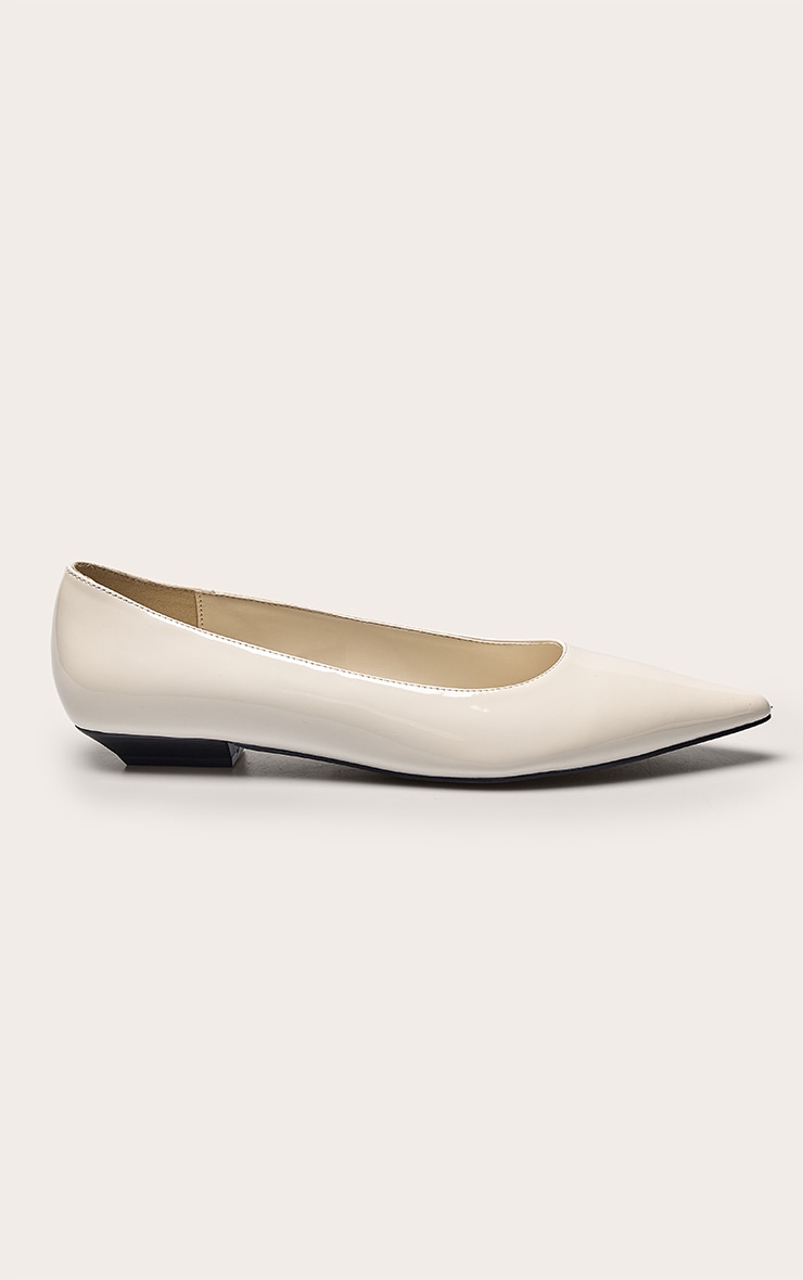 Cream Patent PU Point Toe Ballet Flats image 2