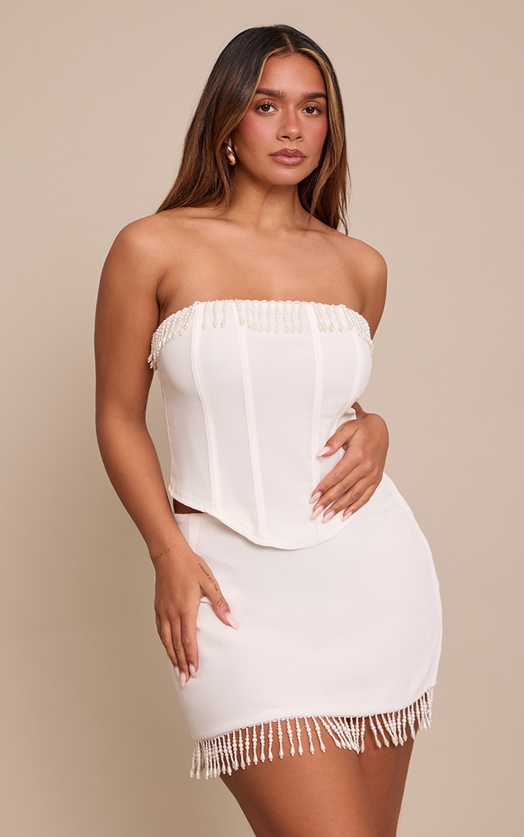 Shape Cream Pearl Trim Mini Skirt image 4