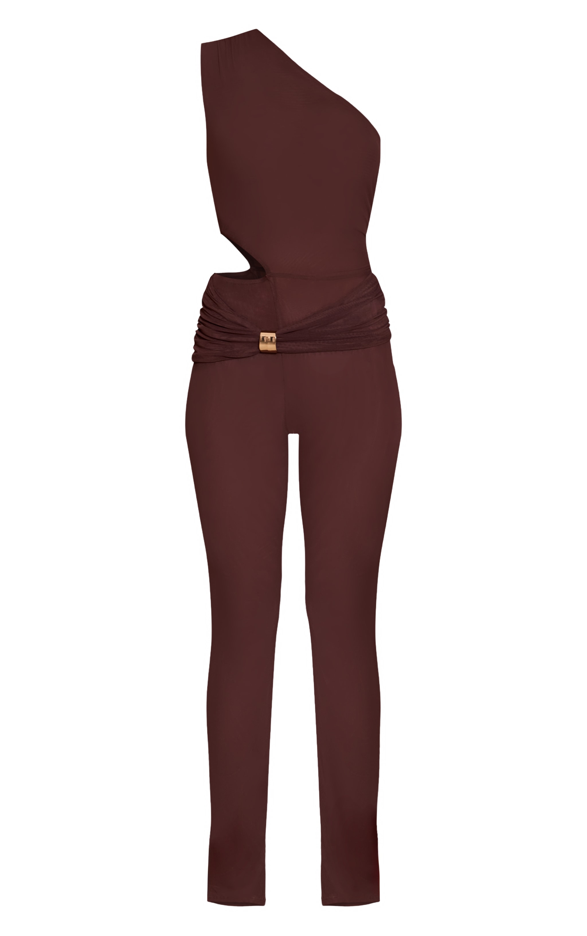 Chocolate Double Mesh Trim Detail Flared Jumpsuit image 5