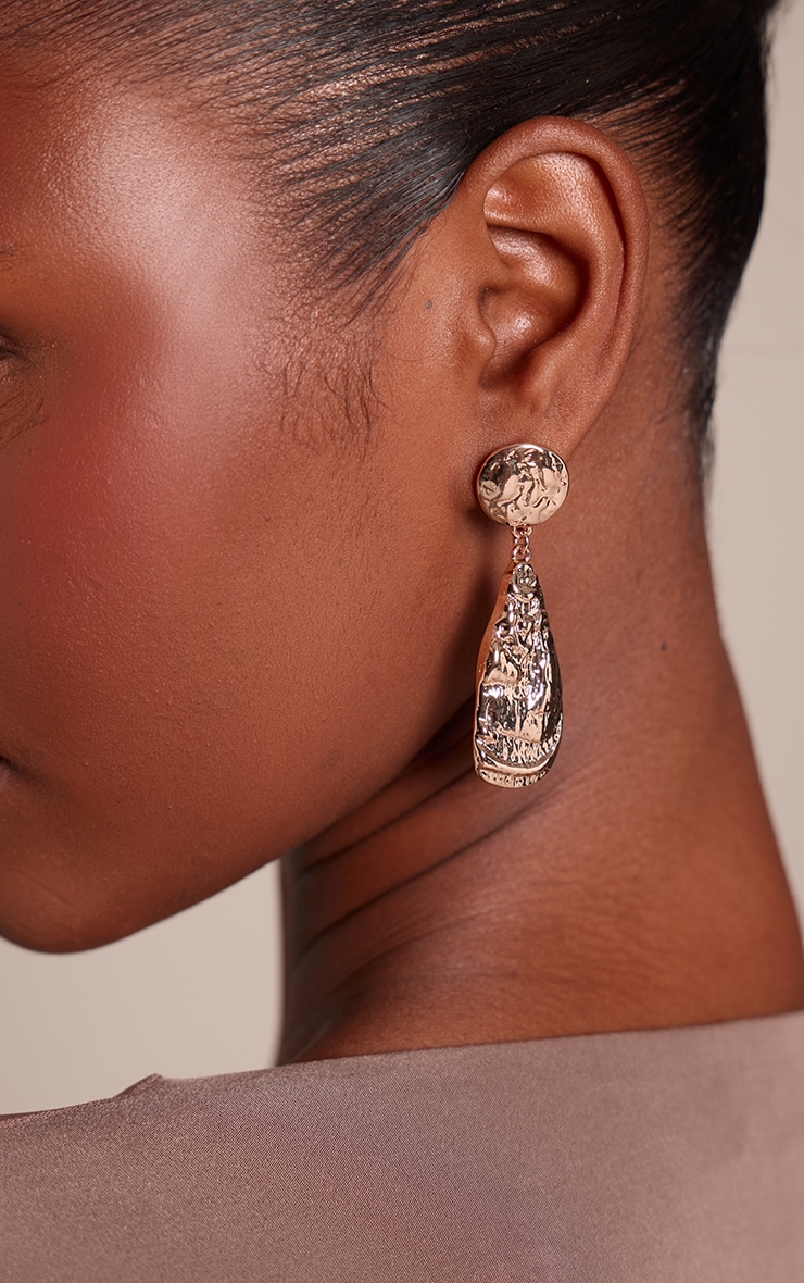 Gold Hammered Circular Teardrop Draped Earrings