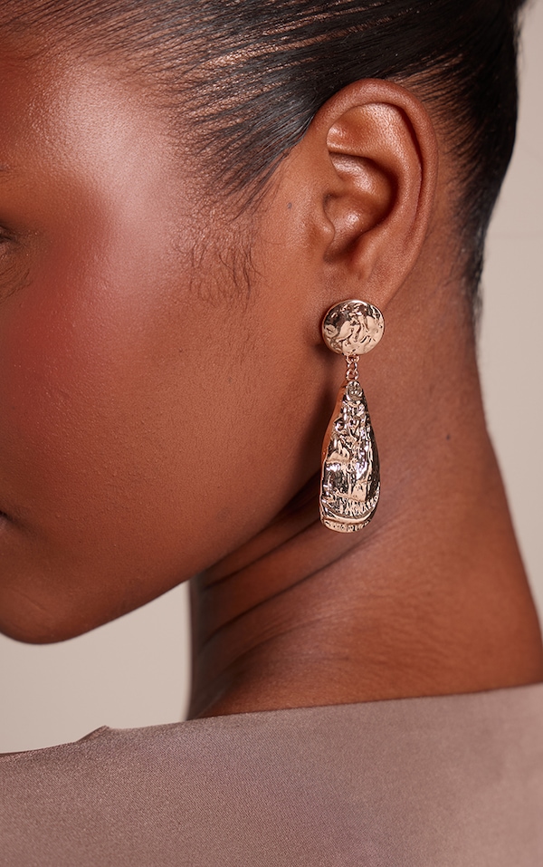 Gold Hammered Circular Teardrop Draped Earrings