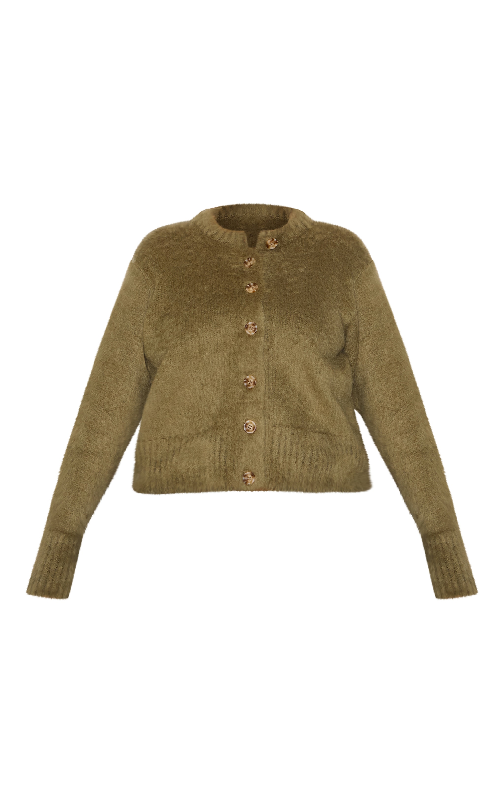 Plus Khaki Eyelash Knitted Cardigan image 5