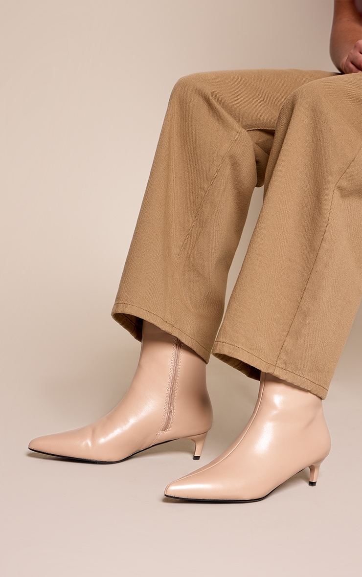 Stone PU Point Toe Low Stiletto Heeled Ankle Boots image 1