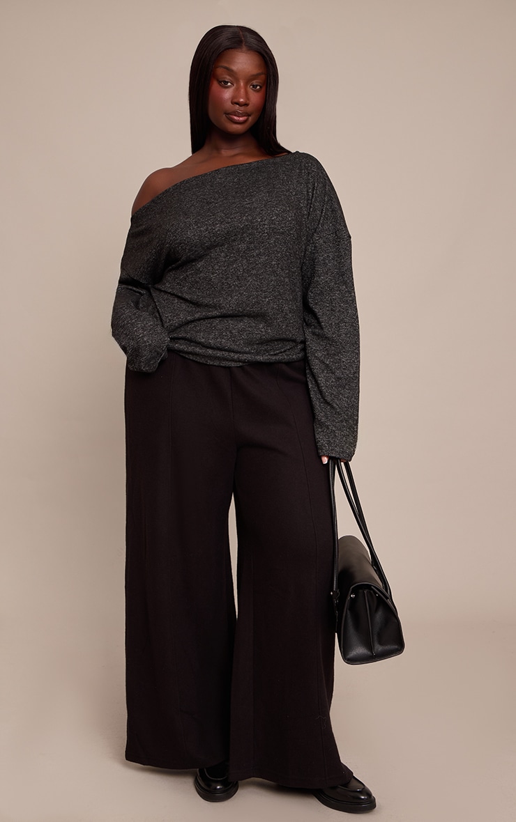 Plus Charcoal Grey Soft Knit Asymmetric Oversized Slouchy Long Sleeve Top image 3